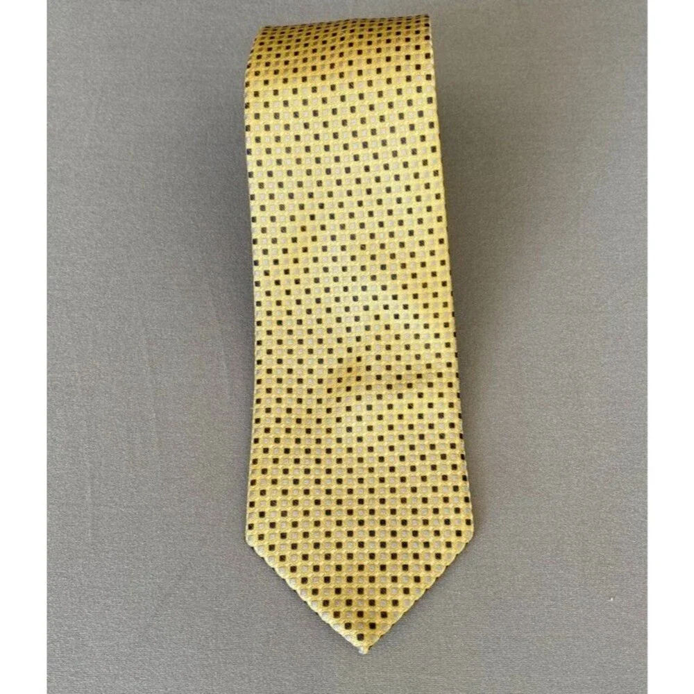 Nautica Youth Silk Tie Yellow Blue Gray Geometric Necktie 49